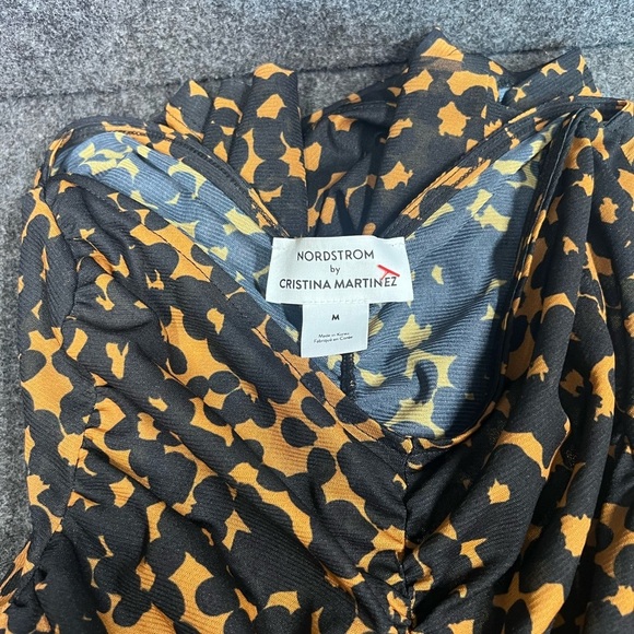 CRISTINA MARTINEZ/Nordstrom Ruched Print Top In Brown Bloom Smudge Size Medium - Picture 16 of 16